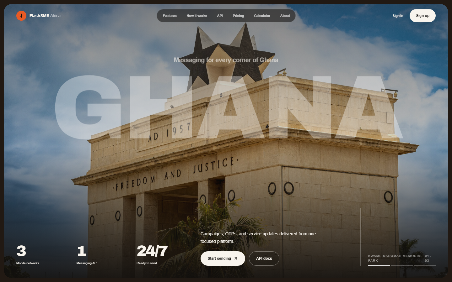 Flash SMS Africa homepage hero — Messaging for every corner of Ghana